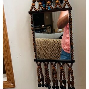 Bohemian Elegant Beaded Wall Mirror with Wooden Accents ~HEAVY